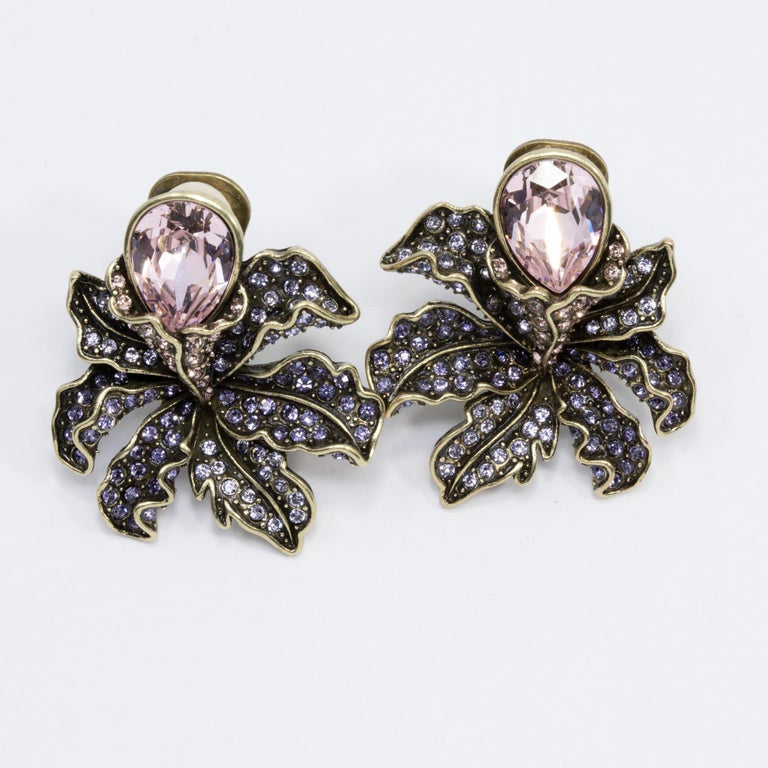 Heidi Daus Wild Orchid Amethyst Crystal Pin Brooch and Clip On Earring Set