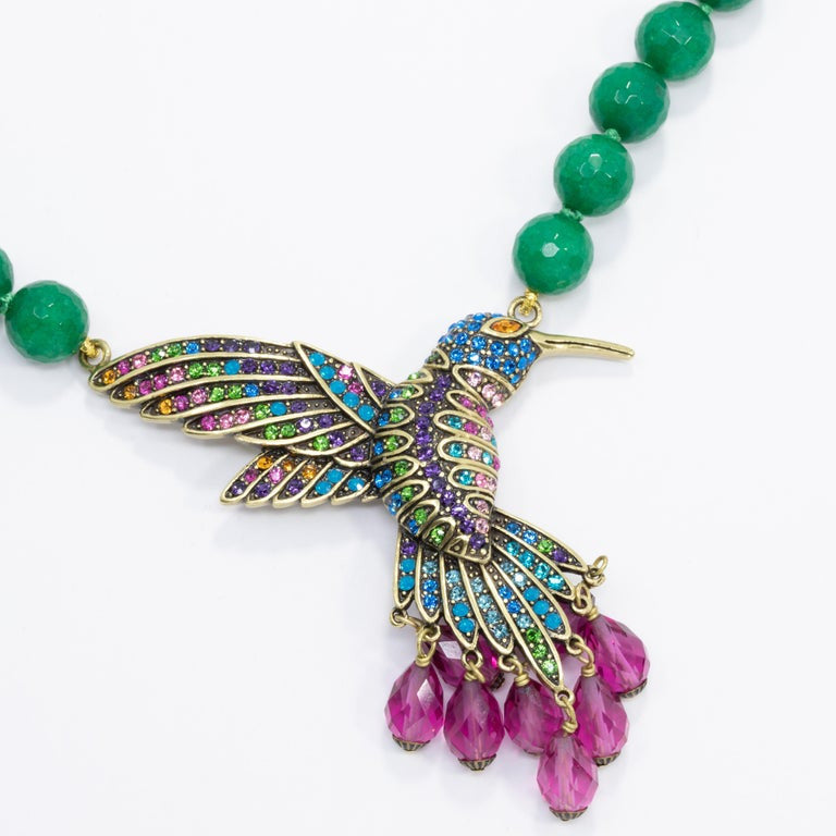 Heidi Daus Sincere Joy Beaded Hummingbird Drop Necklace