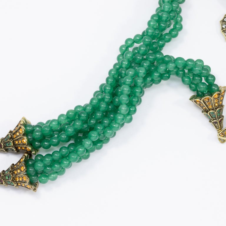 Heidi Daus Mythical Allure Jeweled Winged Scarab Multi Strand Jade Bead Necklace