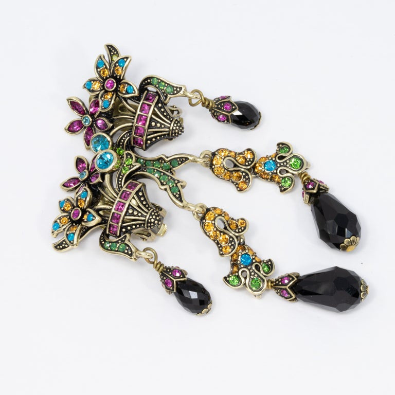 Heidi Daus Perfect Arrangement Dangling Crystal Flower Garden Clip on Earrings