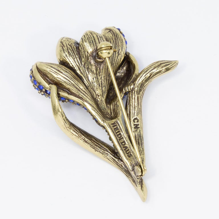 Heidi Daus Flowing Flower Pin Brooch  Pave Crystals and Antique Brass Tone