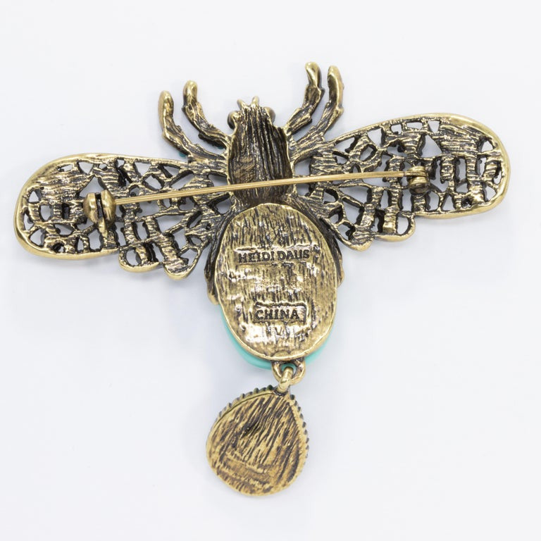 Heidi Daus Bee Jeweled Embellished Turquoise Cabochon and Crystal Pin Brooch
