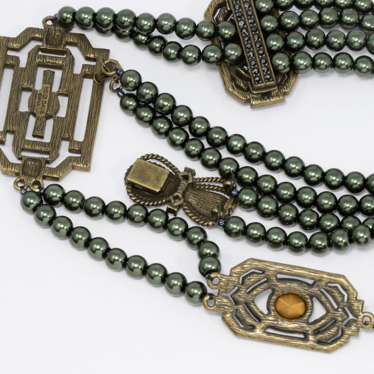 Heidi Daus Tahitian Faux Pearl Art Deco Lemon Quartz Crystal Lavalier Necklace