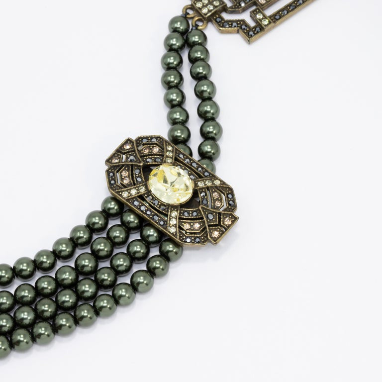 Heidi Daus Tahitian Faux Pearl Art Deco Lemon Quartz Crystal Lavalier Necklace