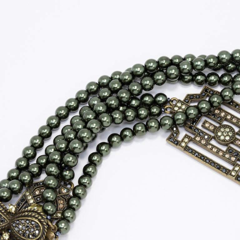 Heidi Daus Tahitian Faux Pearl Art Deco Lemon Quartz Crystal Lavalier Necklace