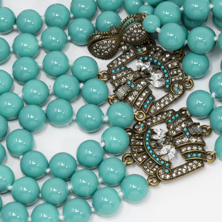 Heidi Daus Triple Strand Turquoise Bead and Crystal-Encrusted Accent Necklace