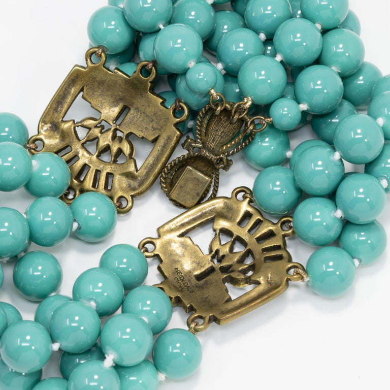 Heidi Daus Triple Strand Turquoise Bead and Crystal-Encrusted Accent Necklace