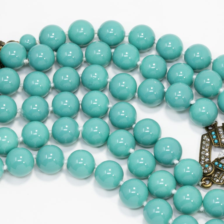 Heidi Daus Triple Strand Turquoise Bead and Crystal-Encrusted Accent Necklace