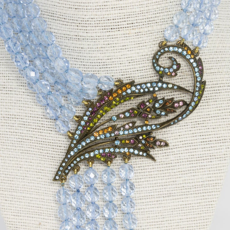 Heidi Daus Cascading Aquamarine Crystal Multi Strand Drop Lavalier Necklace