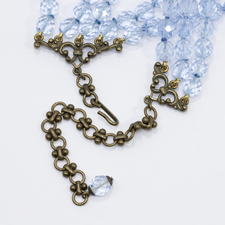 Heidi Daus Cascading Aquamarine Crystal Multi Strand Drop Lavalier Necklace
