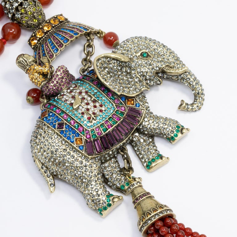 Heidi Daus Sultans of Chic 2-Row Carnelian Bead Elephant Pendant Necklace