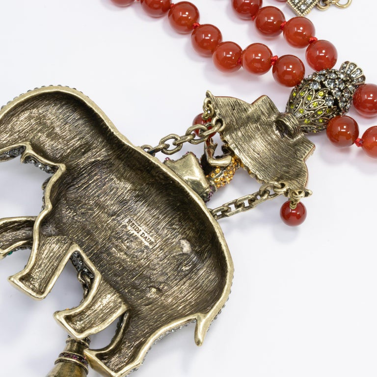 Heidi Daus Sultans of Chic 2-Row Carnelian Bead Elephant Pendant Necklace