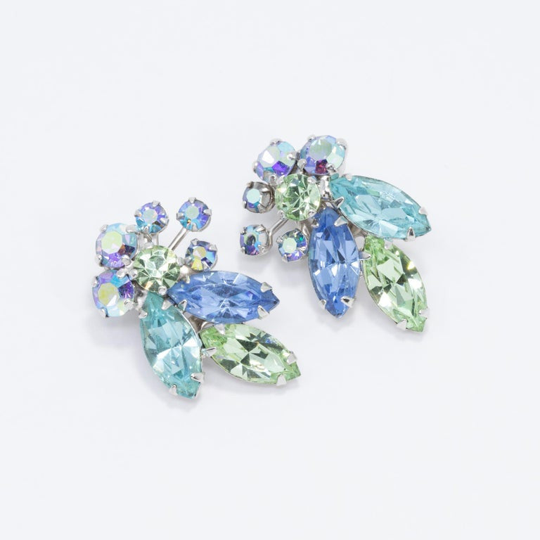 Weiss Aquamarine Aurora Borealis Crystal Bracelet and Clip on Earrings Set