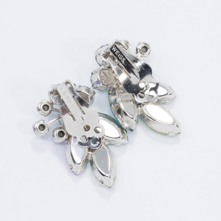 Weiss Aquamarine Aurora Borealis Crystal Bracelet and Clip on Earrings Set