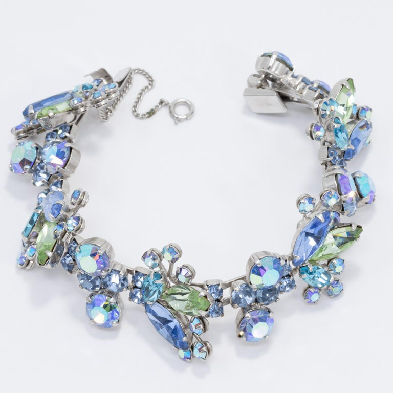 Weiss Aquamarine Aurora Borealis Crystal Bracelet and Clip on Earrings Set