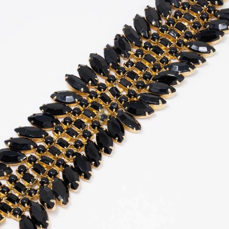 Napier Collection Jet Crystal Pin, Bracelet, Clip on Earrings Set in Gold