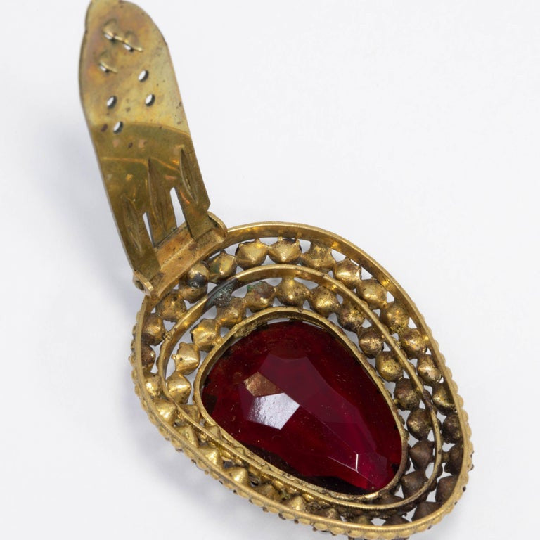 Antique Czechoslovakian Red Glass Crystal Fur, Dress Clip, Early to Mid 1900s