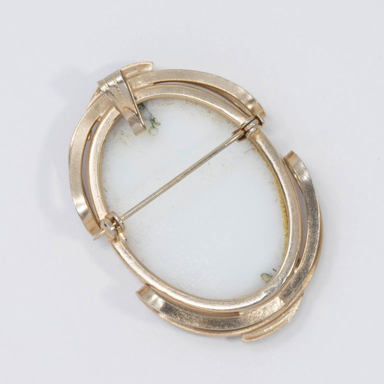Lily of the Valley Painted Cameo Style Pin Brooch Pendant in Goldtone Frame