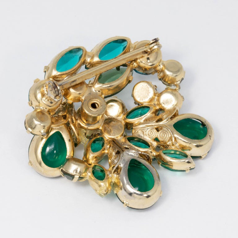 Pacific Opal and Emerald Colored Open Back Crystal and Cabochon Pin Brooch