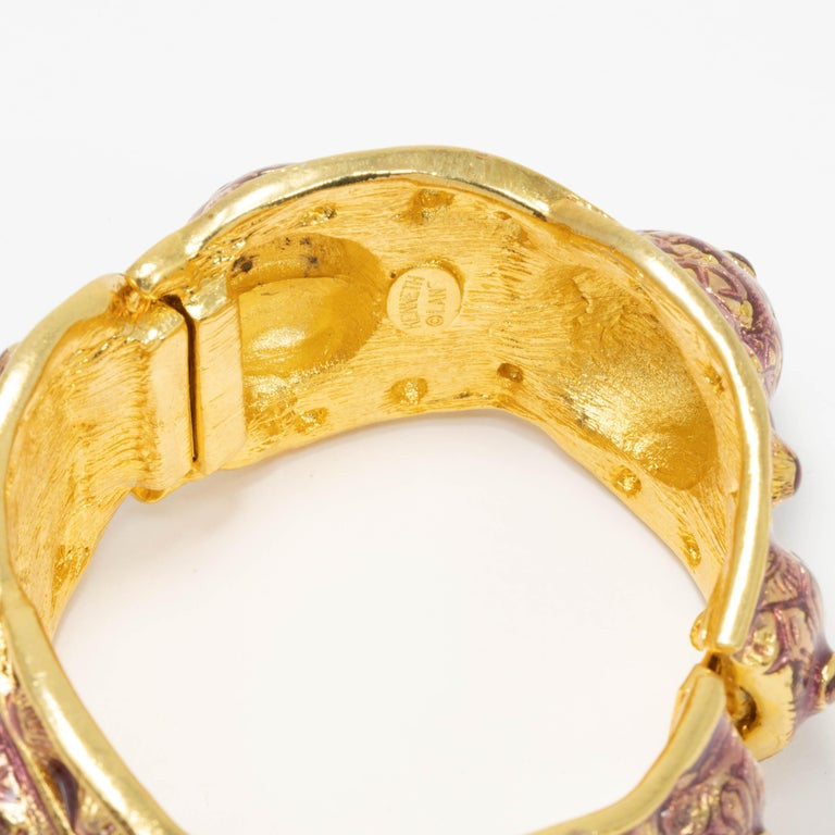 KJL Kenneth Jay Lane Blush Purple Enamel Ornate Gold Bangle Bracelet