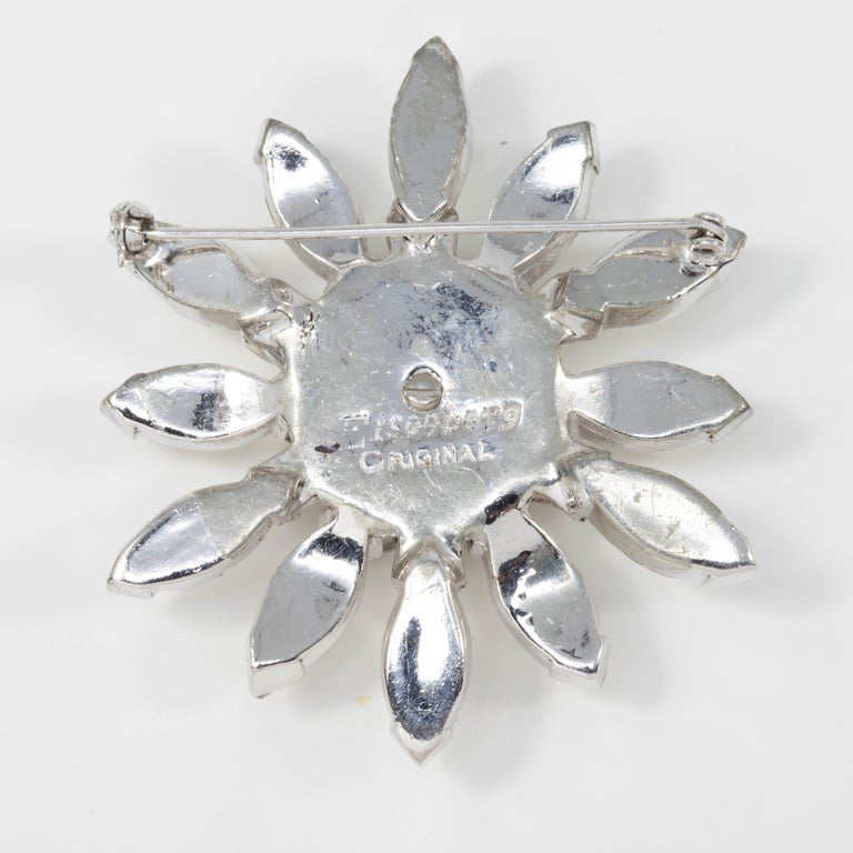 Eisenberg Original Crystal Flower Star Pin Brooch in Silver, 1940s