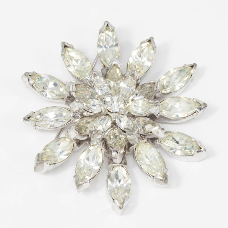 Eisenberg Original Crystal Flower Star Pin Brooch in Silver, 1940s