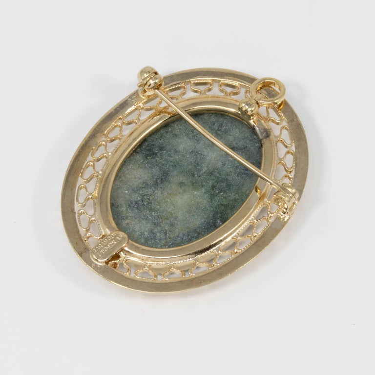 Sarah Coventry Open Back Green Gemstone 12K Gold Filled Pin Brooch Pendant