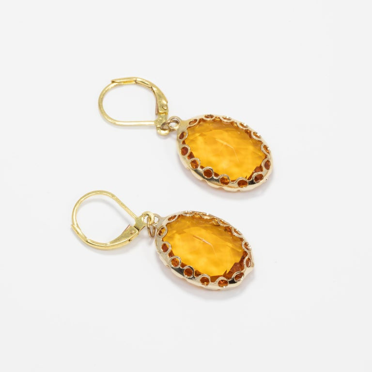 Amber Orange Crystal Dangling Lever Back Dangle Earrings in Gold