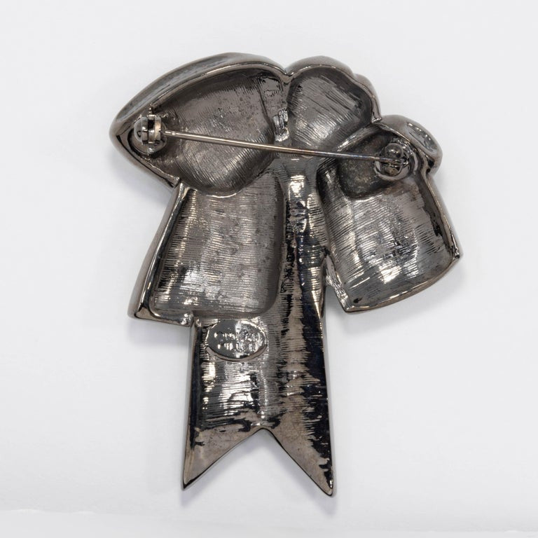 Nolan Miller Bow Pin Brooch Pave Peridot Olivine Emerald Crystal, Gray Gunmetal