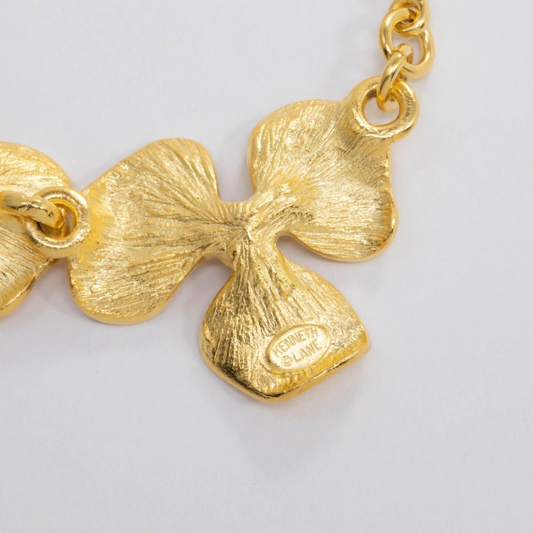 KJL Kenneth Jay Lane Satin Gold Flower Necklace, Crystal and White Pearl Centers