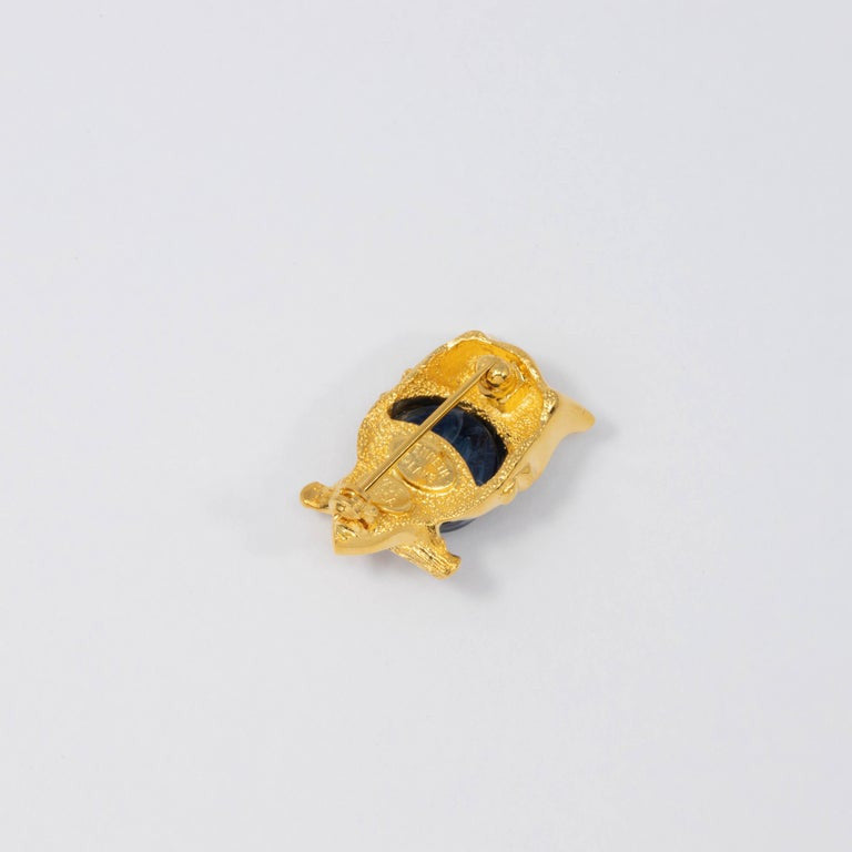 KJL Kenneth Jay Lane Gold Crystal Own Pin Brooch, Blue Jelly Belly Cabochon