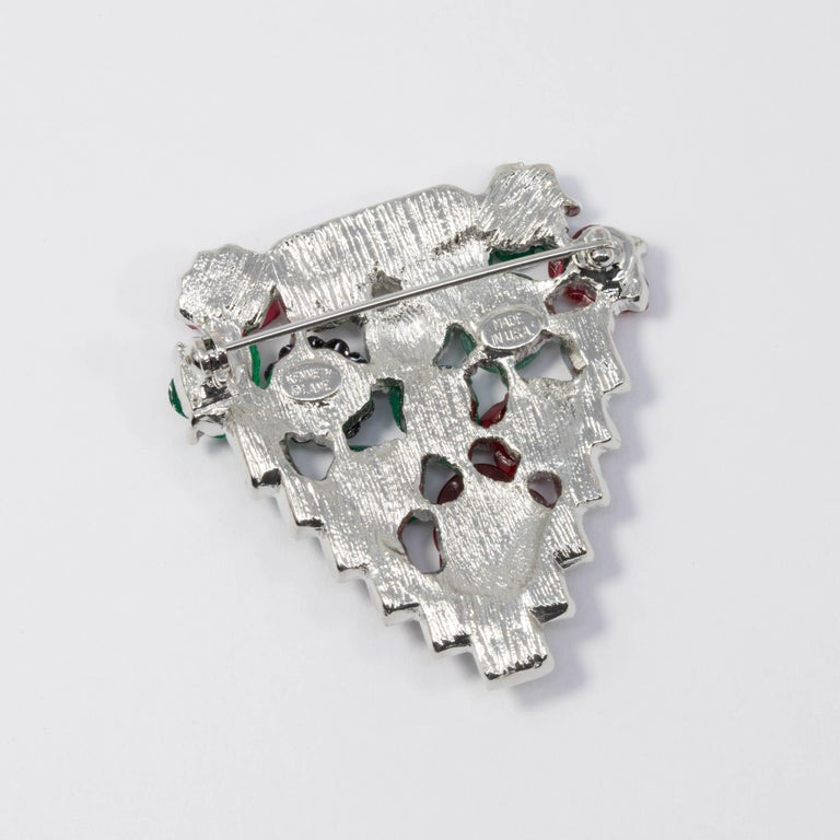 KJL Tutti Frutti Art Deco Fruit Pin Brooch with Clear Crystals, Rhodium Plated