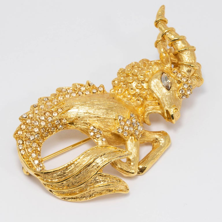 Oscar de la Renta Ram Pin Brooch in Gold, with Gold Shadow Swarovski Crystals