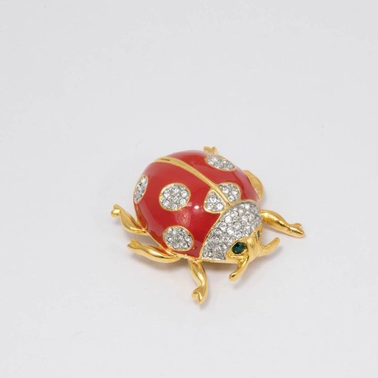 KJL Kenneth Jay Lane Clear Crystal Lady Bug Pin, Red and Black Enamel
