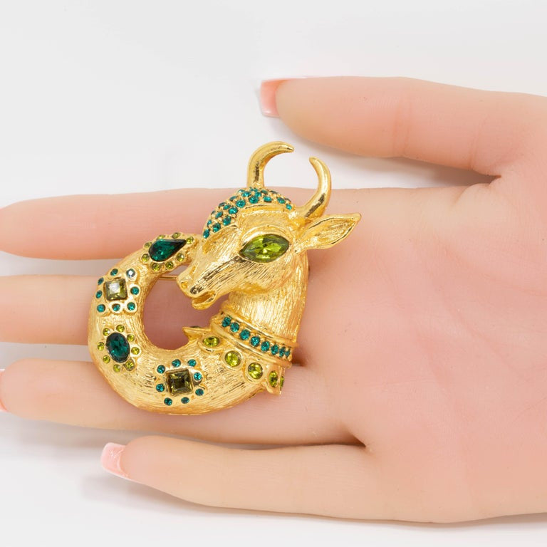 Oscar de la Renta Mythological Fantasy Goat Pin, Brooch, Pendant in Gold
