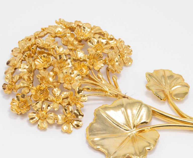 Oscar de la Renta Painted Gold Geranium Bouquet Floral Gold Pin Brooch