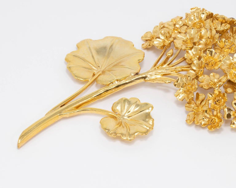 Oscar de la Renta Painted Gold Geranium Bouquet Floral Gold Pin Brooch