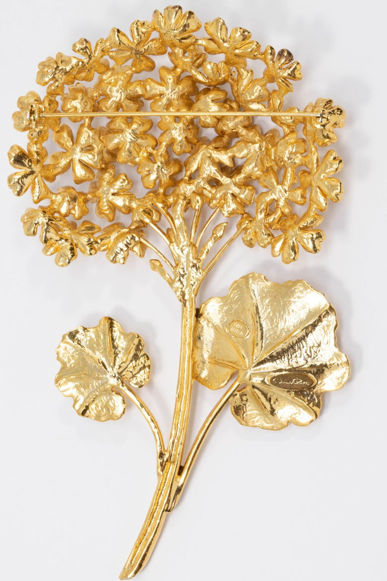 Oscar de la Renta Painted Gold Geranium Bouquet Floral Gold Pin Brooch