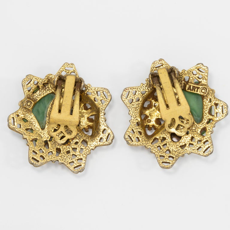 ART Arthur Pepper Retro Jade and Amethyst Faux Pearl Clip On Star Earrings
