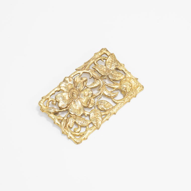 Miriam Haskell Gold Open Filigree Flower Pin Brooch, Mid 1900s