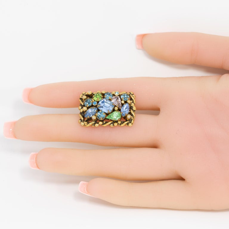 Barclay Gold Jewels of India Collection Pin Brooch, Aquamarine, Peridot Crystal
