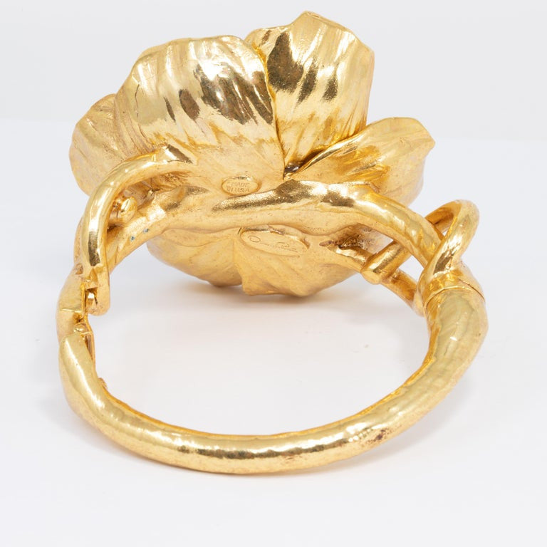 Oscar de la Renta Gold Poppy Flower 3D Statement Bangle Bracelet, Modern