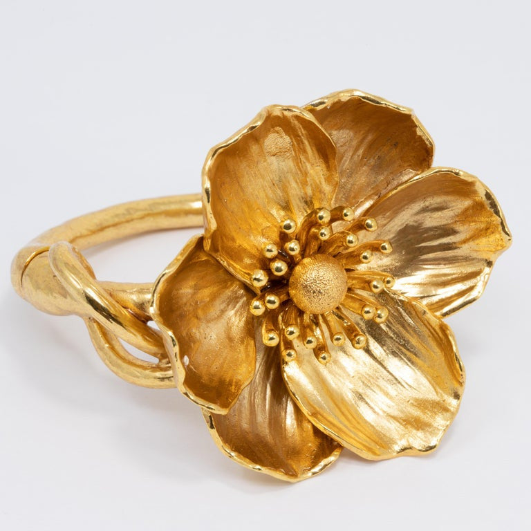 Oscar de la Renta Gold Poppy Flower 3D Statement Bangle Bracelet, Modern