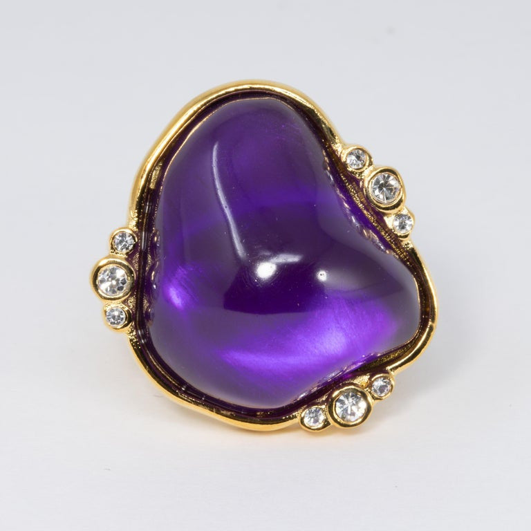 Kenneth Jay Lane KJL Gold Amethyst Cabochon Cocktail Ring, Contemporary