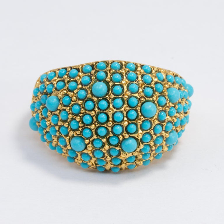 Kenneth Jay Lane Gold Pave Turquoise Cabochon Dome Cocktail Ring