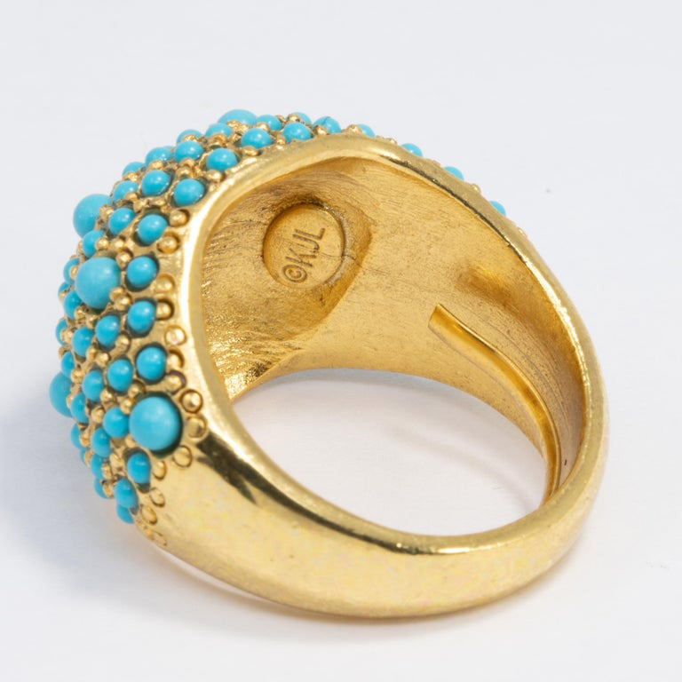 Kenneth Jay Lane Gold Pave Turquoise Cabochon Dome Cocktail Ring
