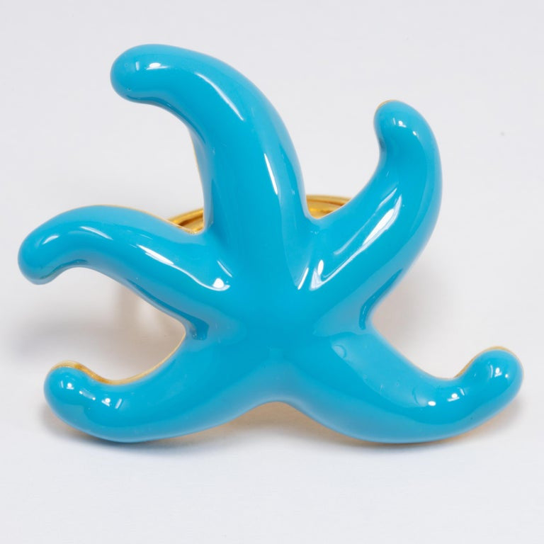 Kenneth Jay Lane Gold Turquoise Enamel Starfish Cocktail Ring, KJL
