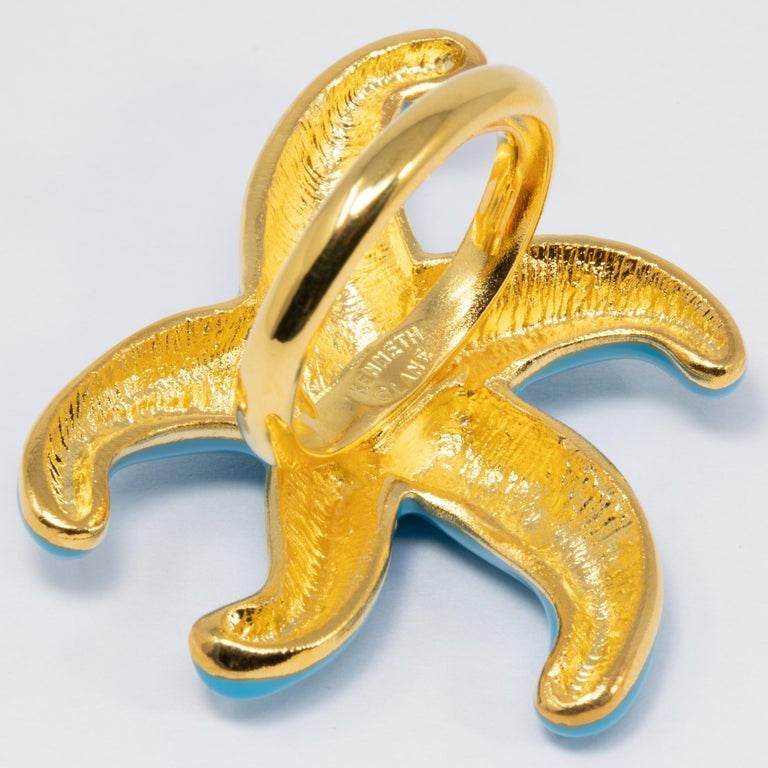 Kenneth Jay Lane Gold Turquoise Enamel Starfish Cocktail Ring, KJL