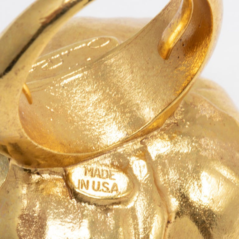 Oscar de la Renta Gold Poppy Flower Cocktail Statement Ring, Modern