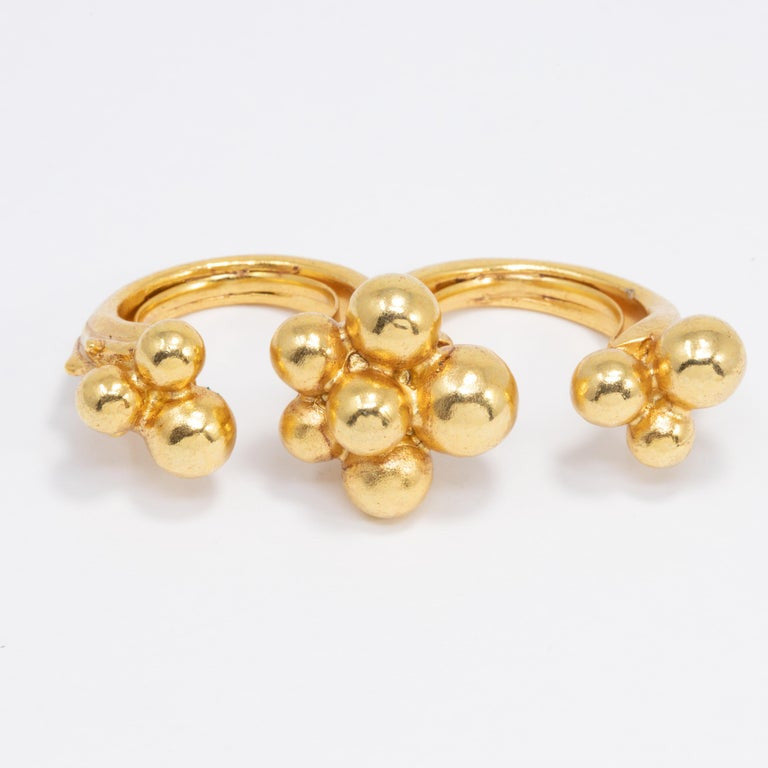 Oscar de la Renta Gold Mimosa Flower Two Finger Ring, Contemporary Statement Style